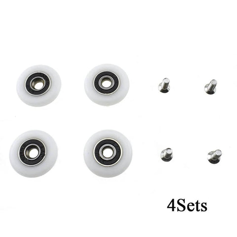 4-piece set of 25mm diameter bearing steel shower door wheels with nylon rollers, stainless steel screws and ball bearings for easy install