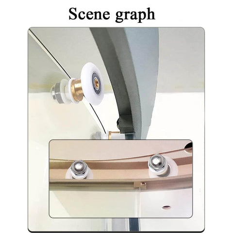 27mm diameter brass shower door wheels with nylon rollers, stainless steel screws and ball bearings installed on sliding system