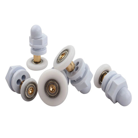 4PCS 27mm shower door rollers replacement with copper rod pulley, nylon runners, and stainless steel hardware set