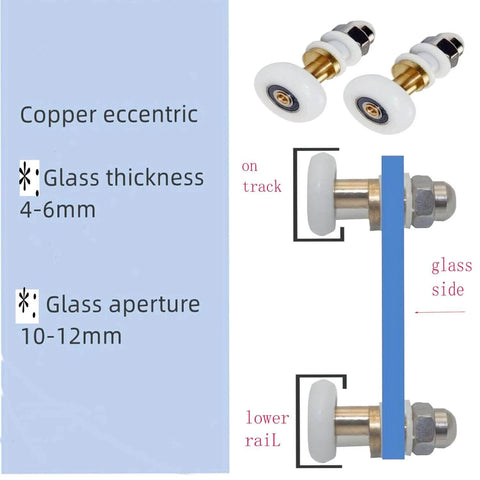 27mm Shower Door Rollers Replacement Set 8PCS for Bathroom Glass Sliding Doors with installation diagram on blue background