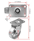 2 Inch Heavy Duty All Steel Swivel Plate Caster Wheels Set of 4 with dimensions and double ball bearings, gray metal, 360 rotation