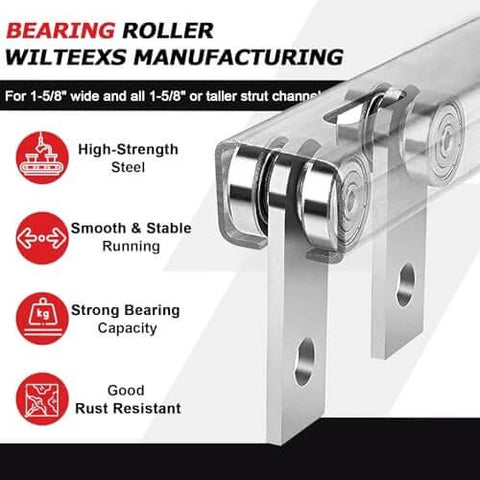 2pcs Bearing Trolley Assembly with 2 Wheel Rollers for 1-5/8 Inch or Taller Strut Channel Solid Steel Construction Using S6200Z Bearings