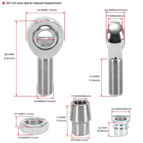 3/4 Heim Joints Rod End Kit with Right and Left Hand Threads, 750 Chromoly Panhard Setup dimensions and components
