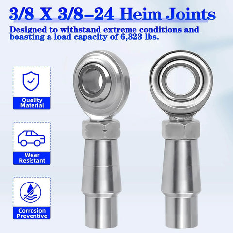 3/8 x 3/8-24 Heim Joint Rod End Kit with RH & LH Threads, Chromoly Joints, corrosion resistant, load capacity 6,323 lbs