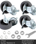 4 pack of 3 Inch Locking Swivel Stem Caster Wheels with 3/8-16 x 1 Threaded Stem, rubber casters, nuts, and wrench for easy installation