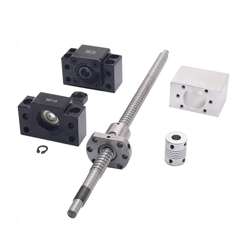 Complete 300mm Linear Guide Rail Kit showing SFU1204 ball screw with BK10 end support and bearing blocks, used for CNC machining and 3D printing.