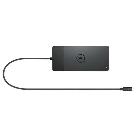 Thunderbolt Dock 130W Bundle With Rock Solid Quad 4K USB-C And Displayport Ports, sleek black docking station with cable.