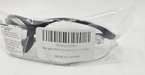 Packaged full lens magnification safety sunglasses for outdoor work with plus two diopter reading glasses, UV400 polycarbonate lenses, ANSI Z87 certified, tinted wraparound frames for secure fit and eye protection.