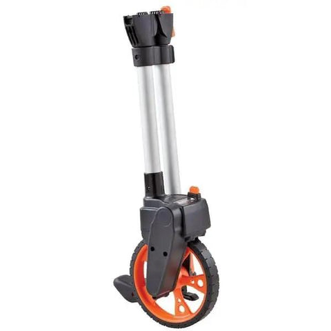Heavy Duty Top Reading Measuring Wheel With Handle Brake And Quick Reset Dial Shows Live Feet And Inch Readings Dead On Target For Tough Job Sites Construction Layouts And Yard Work Makes Tricky Measurements No Sweat Ever, folded position.