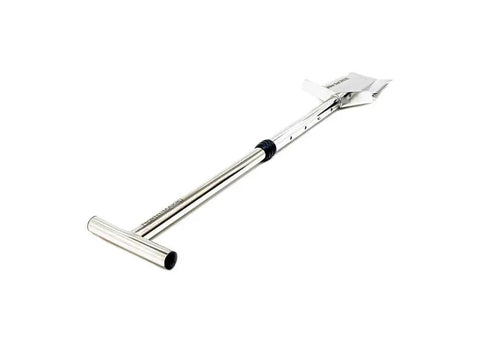 Beast Stainless Steel Metal Detecting Shovel With Laser Print Ruler, wide footrest, and collapsible shaft, side view.