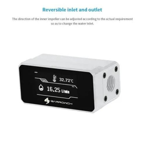 G1/4 Inch Water Temperature Sensor And Flow Meter With OLED Display For PC Water Cooling System on white background