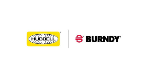 Hubbell and Burndy logos displayed on a white background for Rock Solid Heavy Duty Copper Alloy Terminal.