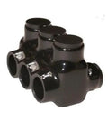 Top Shelf Electrical Wire Connectors Featuring Dual Entry Ports And Heavy Duty Vinyl Coating For Copper Or Aluminum Wiring Rock Solid And Built To Last Pack Of Two, showcasing three-way black plastic connector.