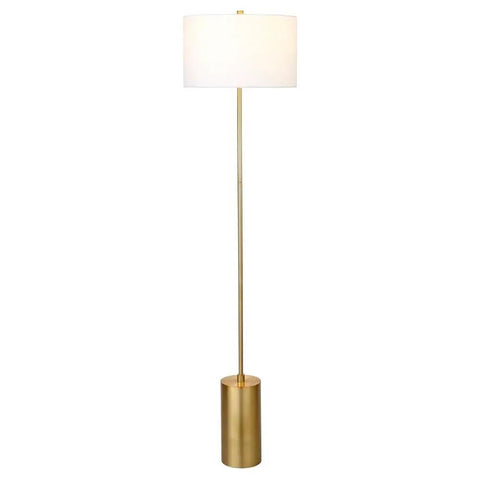 64 Inch Tall Floor Lamp With Brass Finish And White Linen Drum Shade Dope Modern Home Lighting For Living Room Or Bedroom Compatible With Incandescent LED CFL Bulbs