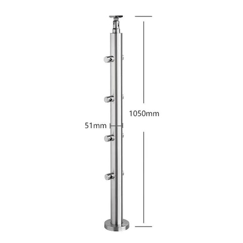 Heavy Duty 304 Stainless Steel Cable Railing Posts With Kickass Adjustable Angle Hardware For Rock Solid Deck Stair Safety And Weatherproof Outdoor Balcony Fencing, 1050mm tall post with adjustable angle hardware.