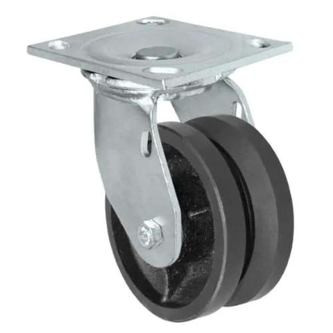 heavy-duty V-groove casters with plate for industrial carts