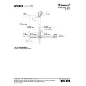 Solid Brass Cable Actuated Rough In Bathtub Drain Assembly No Fuss Design Built Hard For Straight Forward Install And Smooth Water Flow Fits Most Standard Tubs Just Pick Your Matching Finish Plate technical drawing with dimensions.
