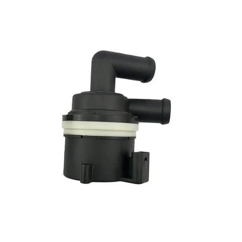 Auxiliary Coolant Pump 5N0965561A for Additional Engine Cooling System, black plastic with hoses and mounting bracket.