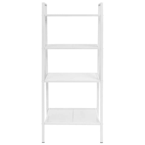 Four-Tier Metal Ladder Bookcase With Open Shelves, Space-Saving Industrial Display Unit For Bathroom, Living Room, And Office, White Finish.