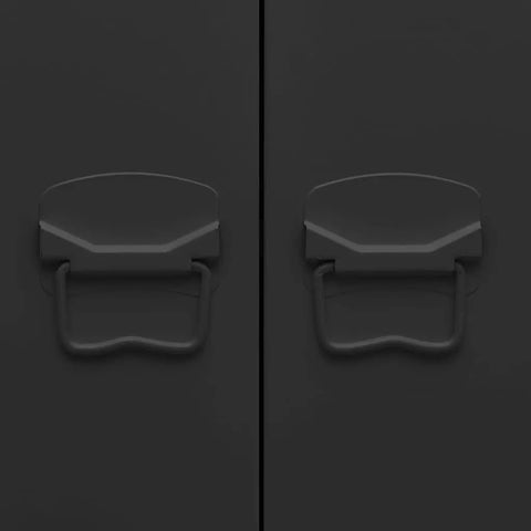 Built Tough Industrial Steel Book Cabinet With Shelves And Doors In Anthracite Finish close-up of door handles