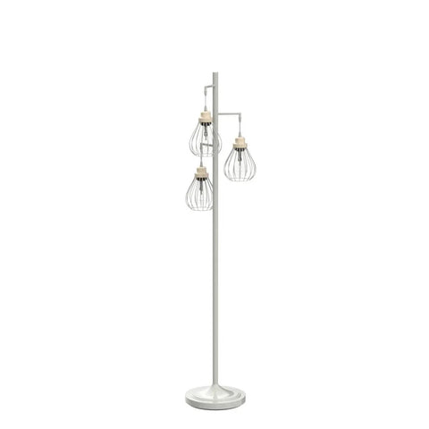 Teardrop Modern LED Floor Lamp With Three Cage Shades For Bedroom Office And Living Room Tall Industrial Standing Tree Lamp