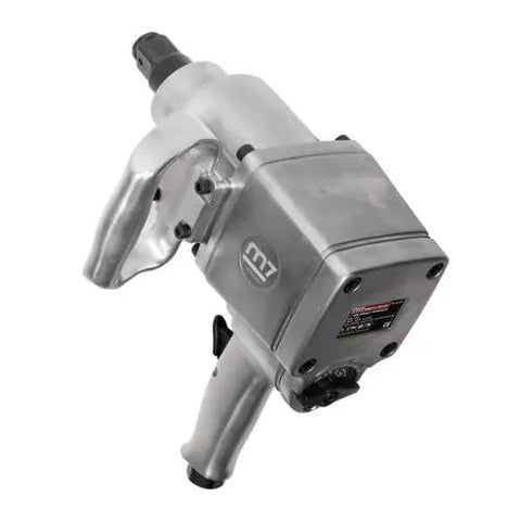 Badass One Inch Air Impact Wrench Loaded With Twin Hammer Clutch And Ergonomic D Grip Handle angled view of rugged impact tool.