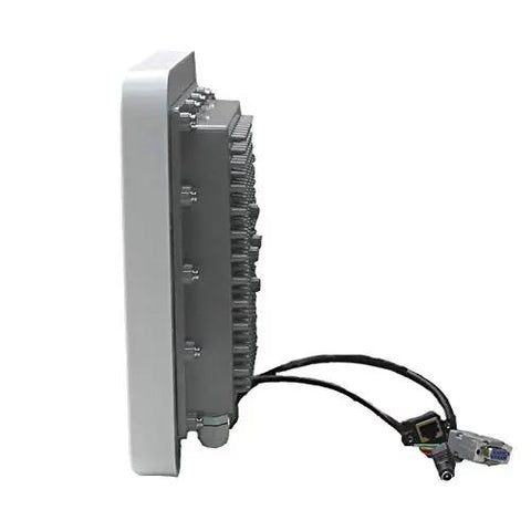 Side view of Beefy Long Range UHF RFID Reader With 9 dBi Circular Antenna, 902-928 MHz, connectors visible