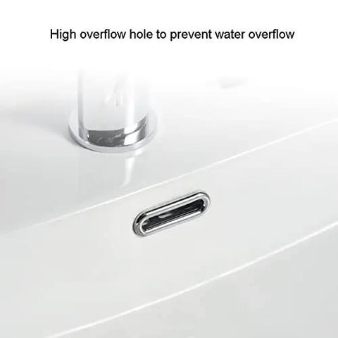 Modern White Rectangular Vessel Sink For Bathroom Counter Crisp Ceramic Basin Sleek Finish Easy Install Super Clean Look That Seriously Levels Up Your Whole Bath Vibe with visible high overflow hole.