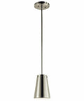 One Light LED Mini Pendant In Brushed Nickel With Integrated 3000K Warm LED Slick Steel Build Dry Location Rated Modern Transitional Light