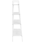 White Four Tier Ladder Bookcase With Industrial Metal Shelves Space Saving Storage Display Rack For Living Room Or Office