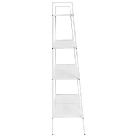 White Four Tier Ladder Bookcase With Industrial Metal Shelves Space Saving Storage Display Rack For Living Room Or Office