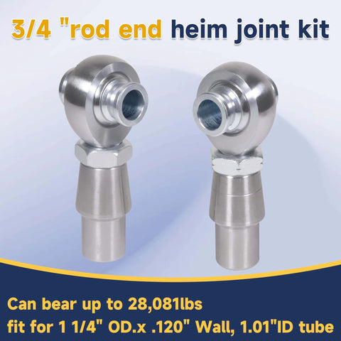 3/4 Heim Joints Rod End Kit with Right and Left Hand Threads, 0.75 Chromoly Suspension and Steering Set, Includes Round Tube Adapters