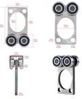 4 Wheel Trolley Assembly Rollers with Sealed Bearings for 1-5/8 Inch Strut Channel, showing dimensions and details, 2 PCS Pack