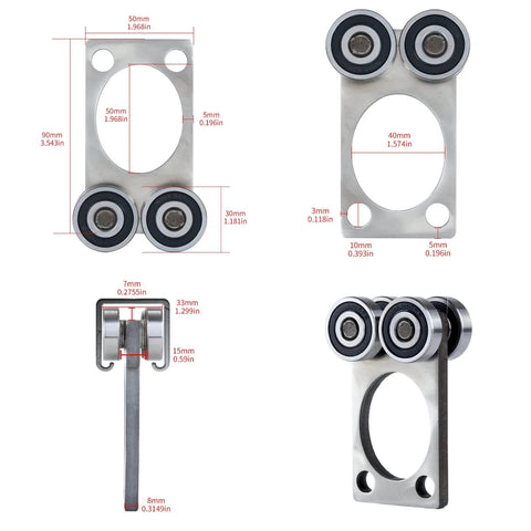 4 Wheel Trolley Assembly Rollers with Sealed Bearings for 1-5/8 Inch Strut Channel, showing dimensions and details, 2 PCS Pack