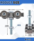 4 Pcs 4 Wheel Silent Trolley Assembly Rollers with Hidden Bolt Design for 1-5/8 Inch and Taller Strut Channels shown with sizes