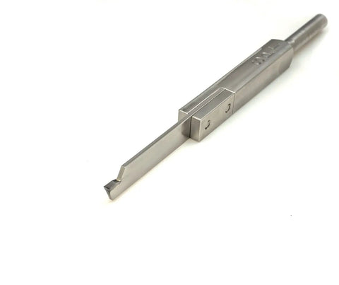 Premium Brazed Carbide Parting And Grooving Tool For Wood Turning Lathe with a stainless steel blade and aluminum handle.