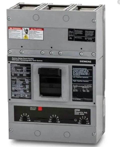 Top Dollar 600 Amp Three Pole Molded Case Circuit Breaker Rock Solid 600 Volt Thermal Magnetic Unit front view showing controls and labels.