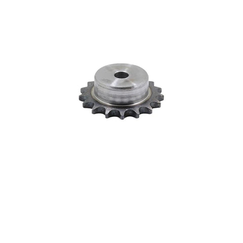 Get This Heavy Duty 3 Point Industrial Sprocket Compatible With 1/2 Or 4PCS Units Offering 9 To 50 Teeth, Features Precision Machined Crafts Hole In Durable 45# Steel With Quenched Tooth Surfaces And 9.525mm Pitch For Smooth Gear Drive Transmission That, showing a top view of a small steel sprocket.