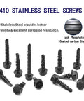 100pcs 410 Stainless Steel #10x1/2 Hex Washer Head Self Drilling Screws in black oxide coating, ideal for metalwork