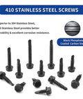 100pcs 410 Stainless Steel #10x1-1/4 Hex Washer Head Self Drilling Screws, Black Oxide Self Tapping Tek Screws display