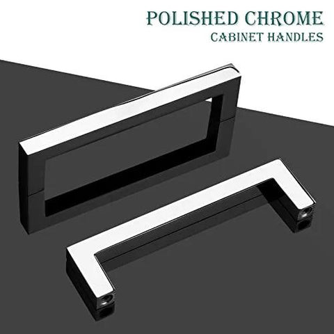 5 Pack Polished Chrome Cabinet Pulls Solid Zinc Alloy Drawer Pulls Square Bar Kitchen Cupboard Handles For 5 Inch Center Hole