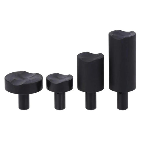 Knockout 22 Ton Air Hydraulic Axle Jack Delivering Boss Level Shop Power With Lightning Fast Motor And 43 Inch Locking Lever And Eight Inch Pro Grade Wheels, black rubber pads for jack stability.