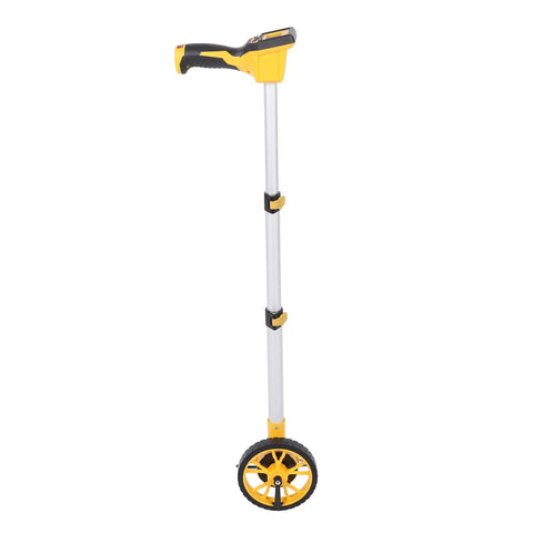 Fafeicy Digital Display Measuring Wheel with Backlit Screen showing the measuring wheel's handle and yellow wheel.