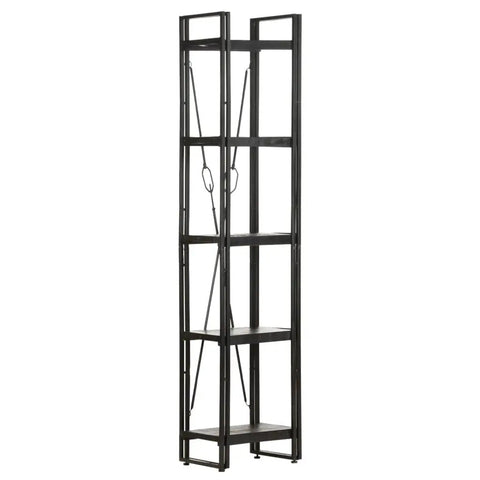 Industrial 5-Tier Tall Bookcase With 70.9-Inch Height, Solid Mango Wood Shelves And Black Powder-Coated Steel Frame For Home Office Storage