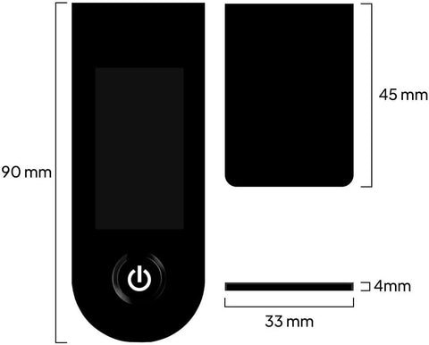 Dashboard Cover For Xiaomi M365 Electric Scooter Series Replacement Display Shell Durable Plastic Screen Shield Scratch Resistant And Waterproof Easy Install For 1S Pro Pro 2 And Related Models showing dimensions of large and small covers.