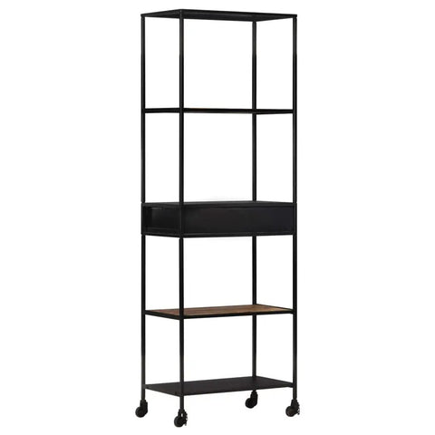 Industrial Mango Wood Bookshelf With Iron Frame, 4 Shelves And 1 Drawer, Tall 70.9 Inch Book Cabinet for Living Room, side view