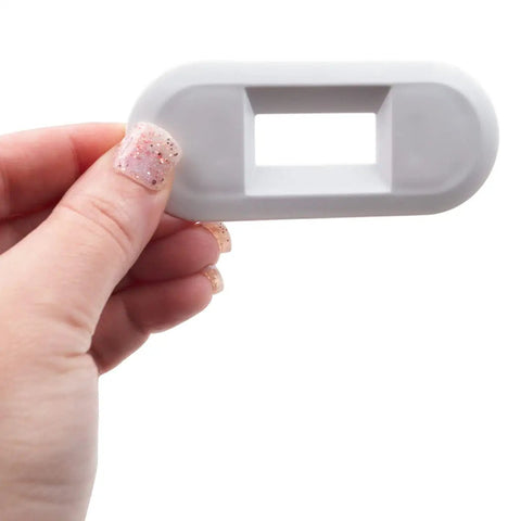 Hand holding Top Load Washer Lid Lock Bezel Replacement White Bezel 4502680 Model Fits Most Major Brands Easy Install No Fuss Lid