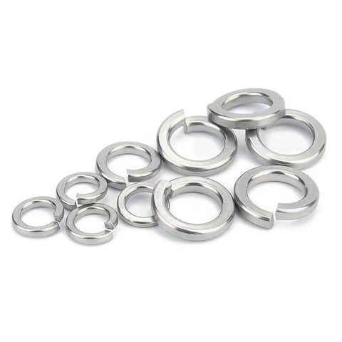 Front view of 10 stainless steel metric split lock washers (304 stainless) for screws and bolts