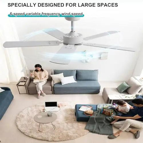 Slick Black Indoor Ceiling Fan Forty Six Inch Model With Remote Controlled Operation Five Reversible Blades Silent Motor Smooth Cooling Setup For Laid Back Bedroom Office Space All Season Airflow Control in spacious living area.