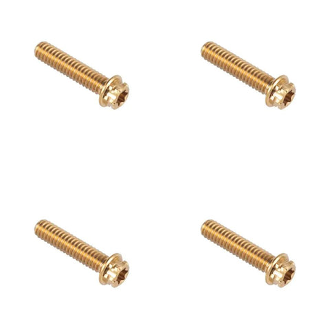 Fresh Gold Titanium Handlebar Clamp Bolts And Brake Clutch Perch Screws, four screws with compact flange caps for Harley upgrades.